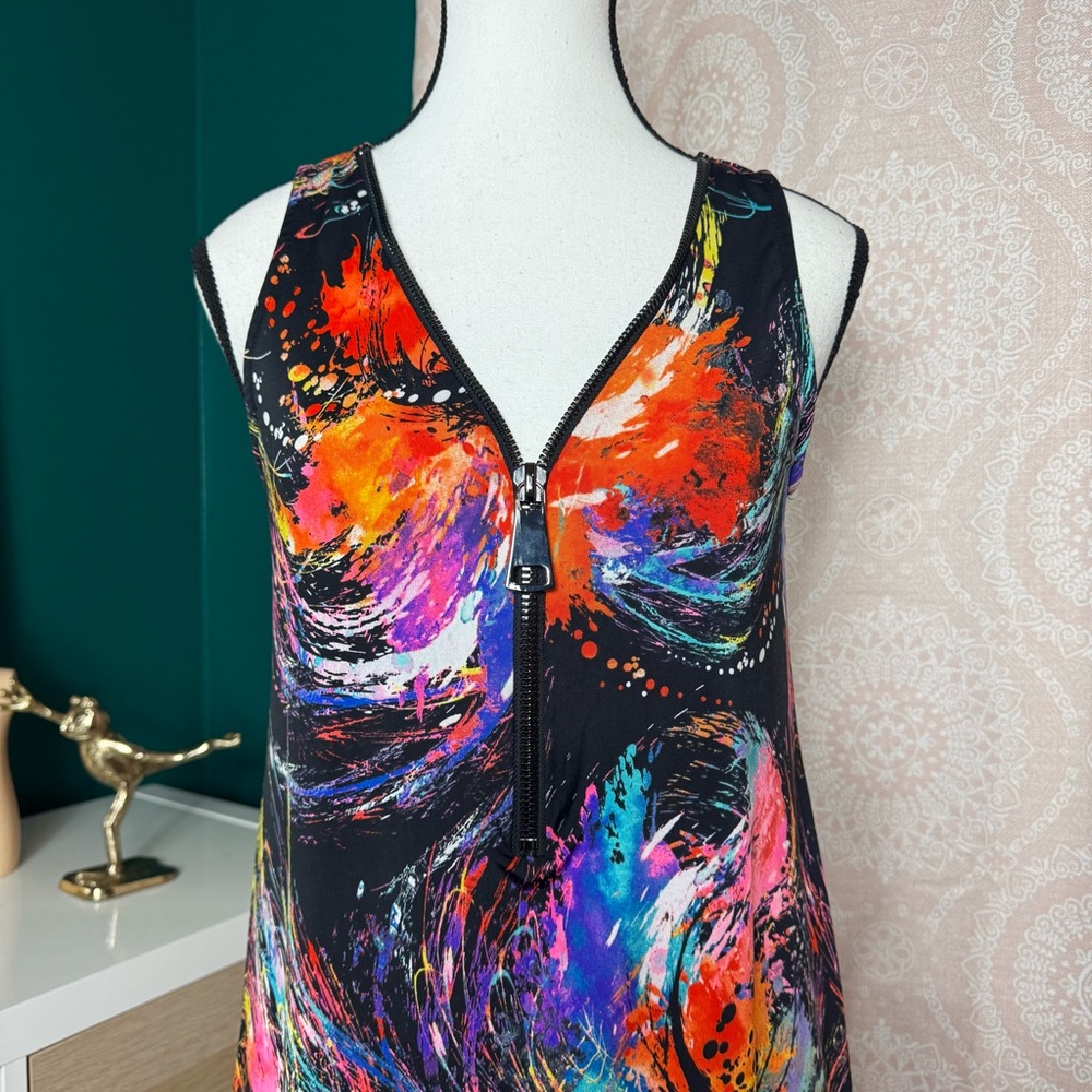 Arielle Front Zipper Sleeveless Dress Multicolor Paint Splatter Artsy Abstract - Picture 2 of 9